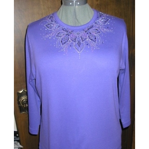 Purple Rhinestone Neckline Design Ladies Shirt